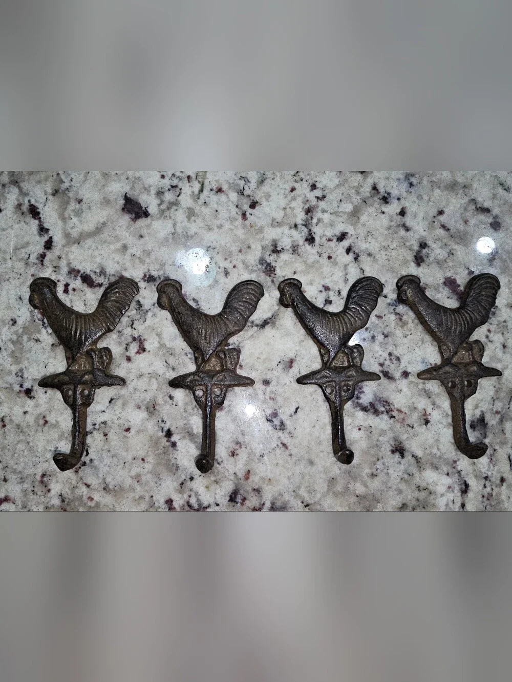 Set Of 4 Cast Iron Rooster Wall Hooks - Unpainted